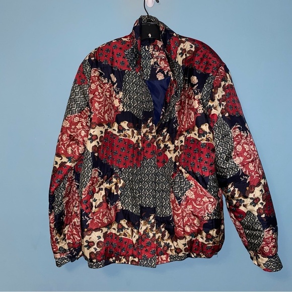 Fuda International Vintage Silk Mixed Print Zip Up Jacket Size Large - Picture 1 of 10